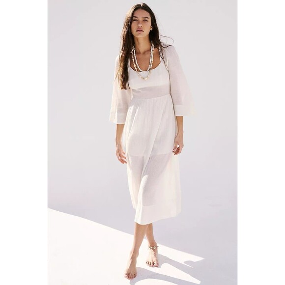 Free People Dresses & Skirts - Free People Free-Est Kelsie Midi Dress Sheer White Cotton Billowy S NEW 281224